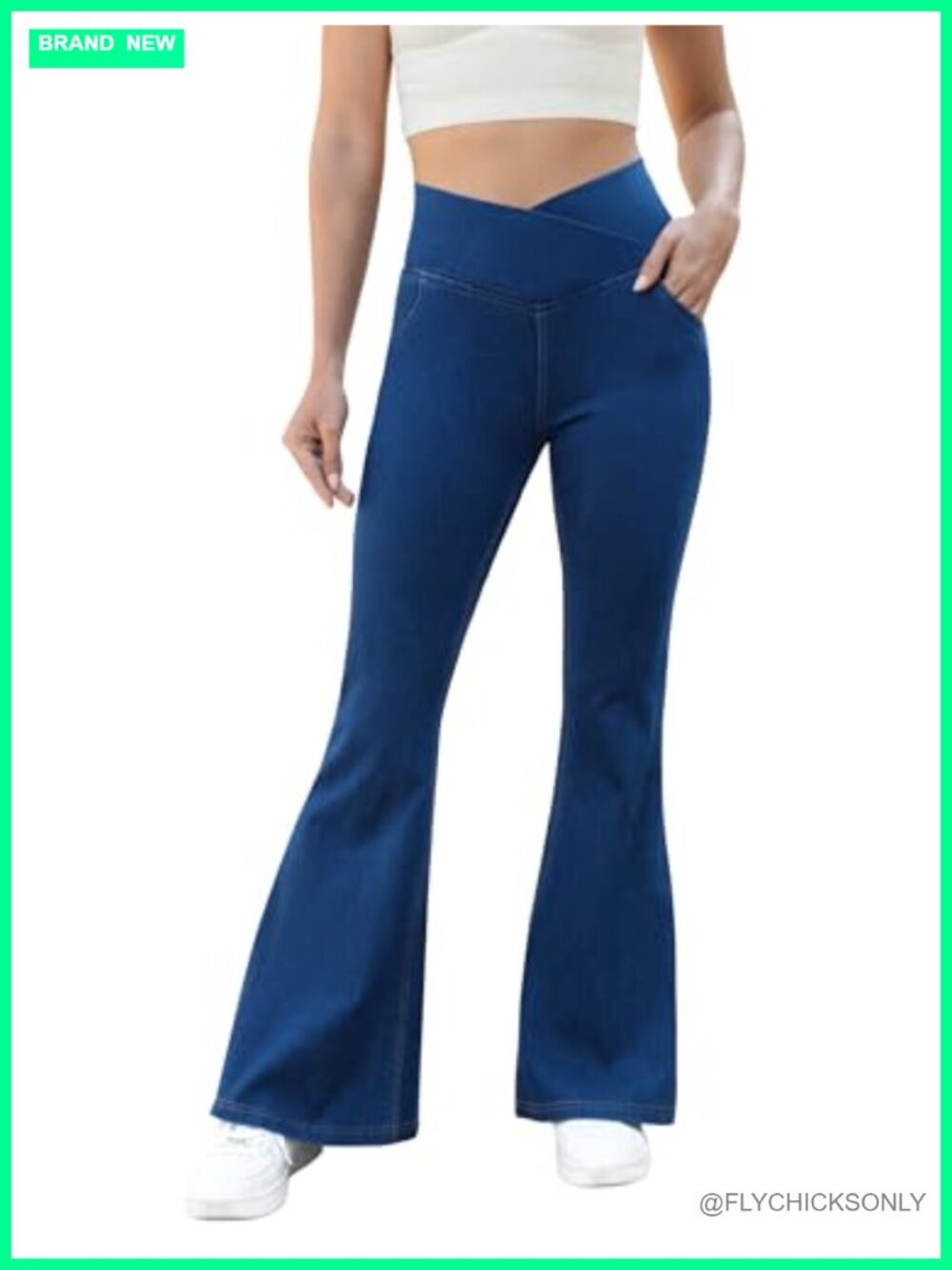 Bell Bottom Jeans for Women Stretchy Crossover High Waist Tummy Control Flared